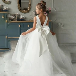 Elegant Girls Long Evening Party Dress Kids Wedding Princess Gown Girl V-neck Vintage Birthday Dresses Children Fashion Costumes