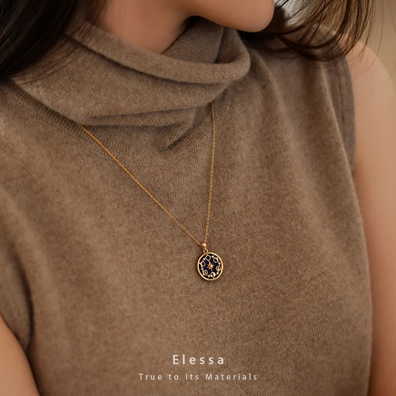 

Elessa Star Moon Universe Sweater Chain Artificial Lazuli Silver Necklace 18K Gold Plated Silver Elegant Jewelry Gift for Women