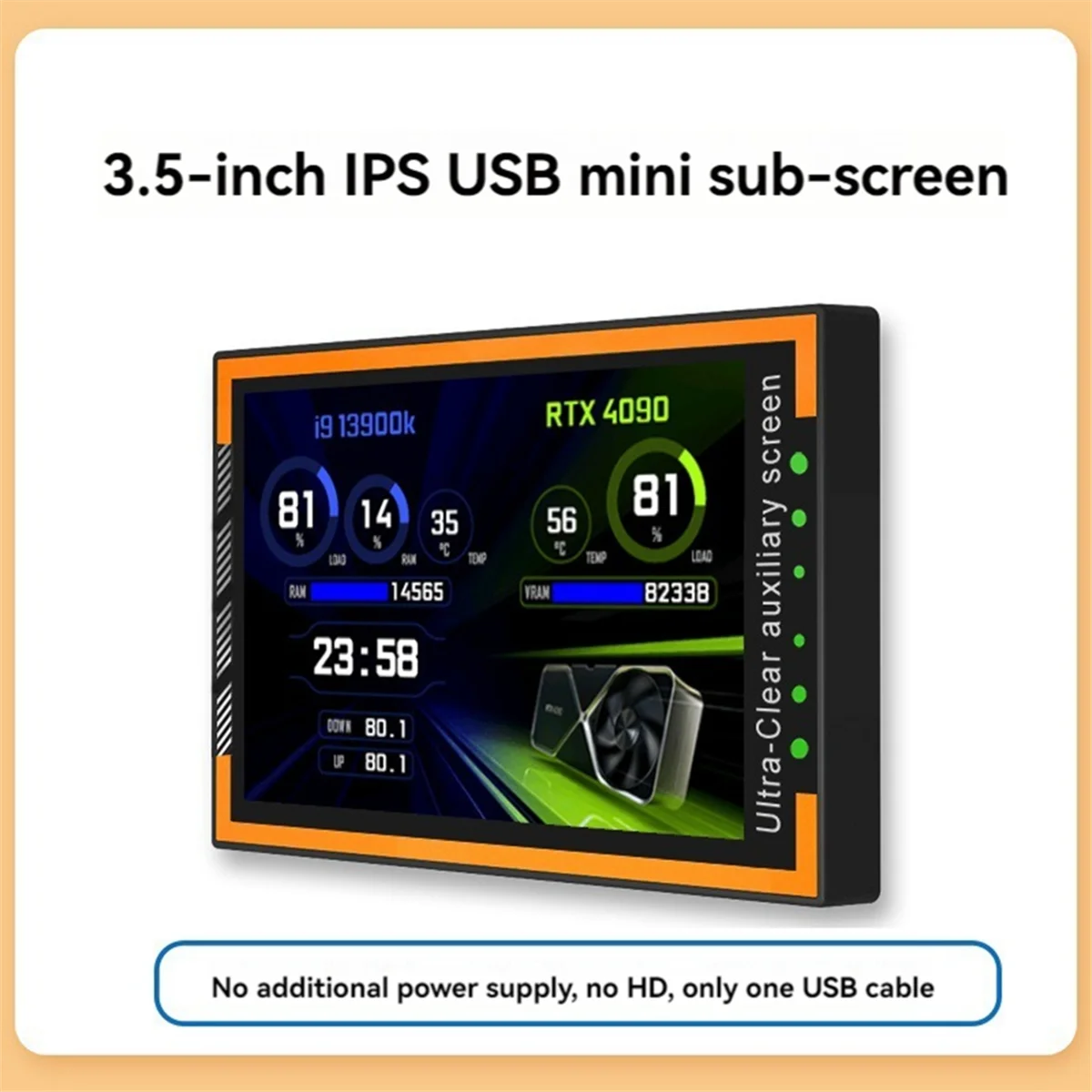 AT87-3.5-Inch IPS TYPE-C Secondary Screen Computer Secondary Screen Monitor for Computer CPU GPU RAM HDD No Use AIDA64 B