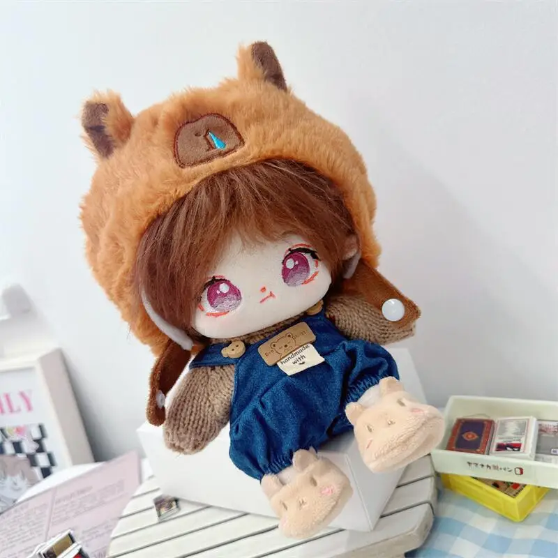 20cm Cute Capybara Hat Love Sweater Overall Suit Plush Doll Kawaii Stuffed Soft Idol Cotton Doll DIY Clothes Accessory for Girls