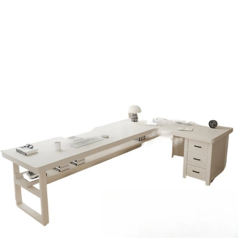 

Solid wood corner desk computer desk bookshelf integrated long table