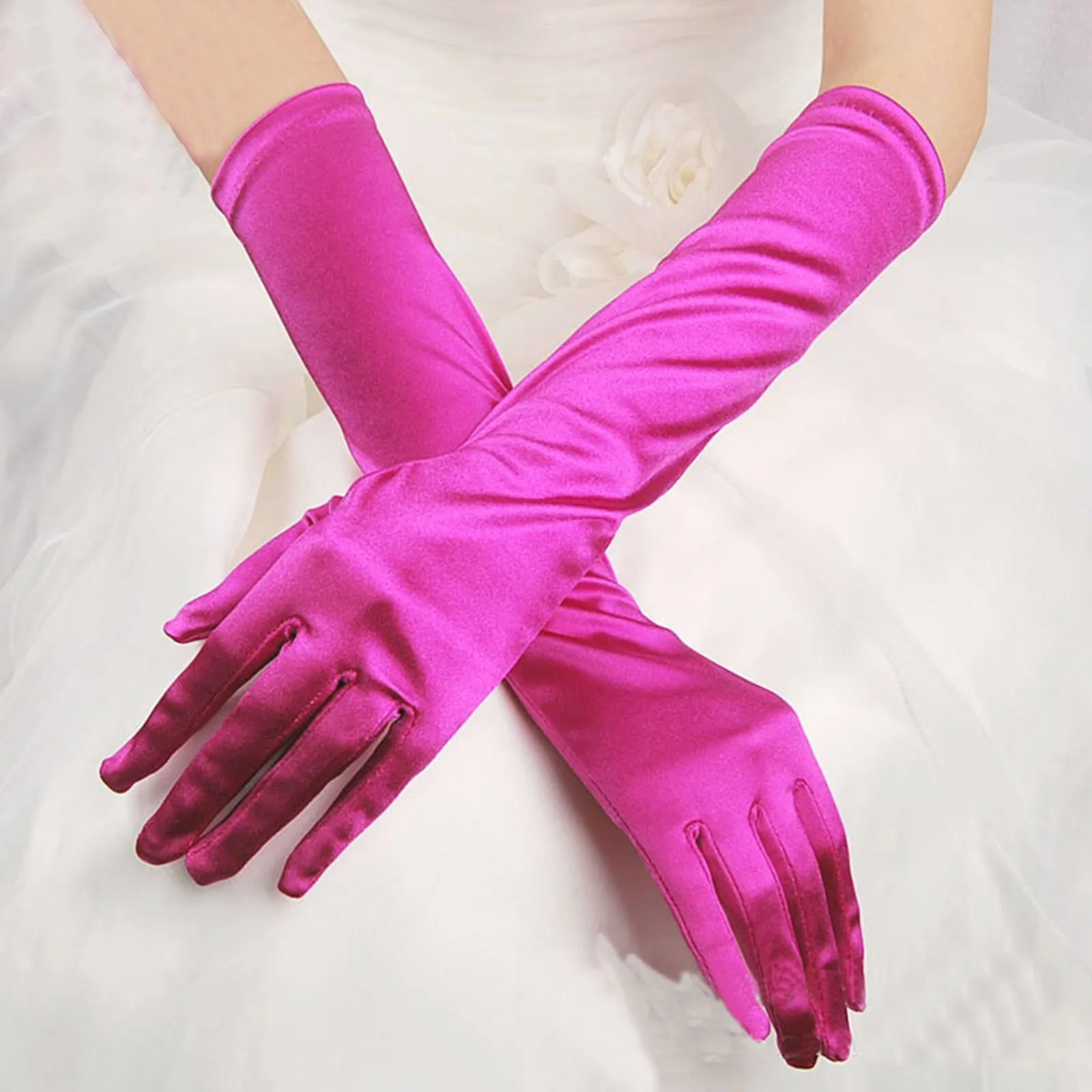 

Ladies Satin Finger Long Gloves Elegant Party Gloves Full Finger Long Bride Cheap Wedding Accessories Bridal Elbow Gloves