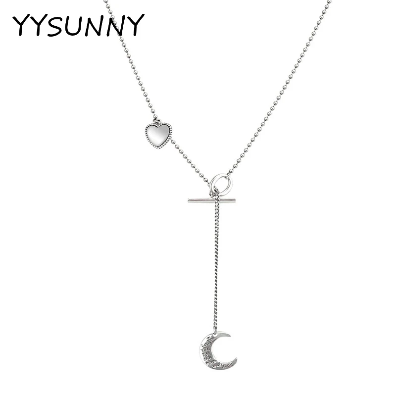 

YYSUNNY Vintage Necklace for Women S925 Sterling Silver Simple Moon Pendant Hip-hop Style Cool Collarbone Chain Punk Accessories