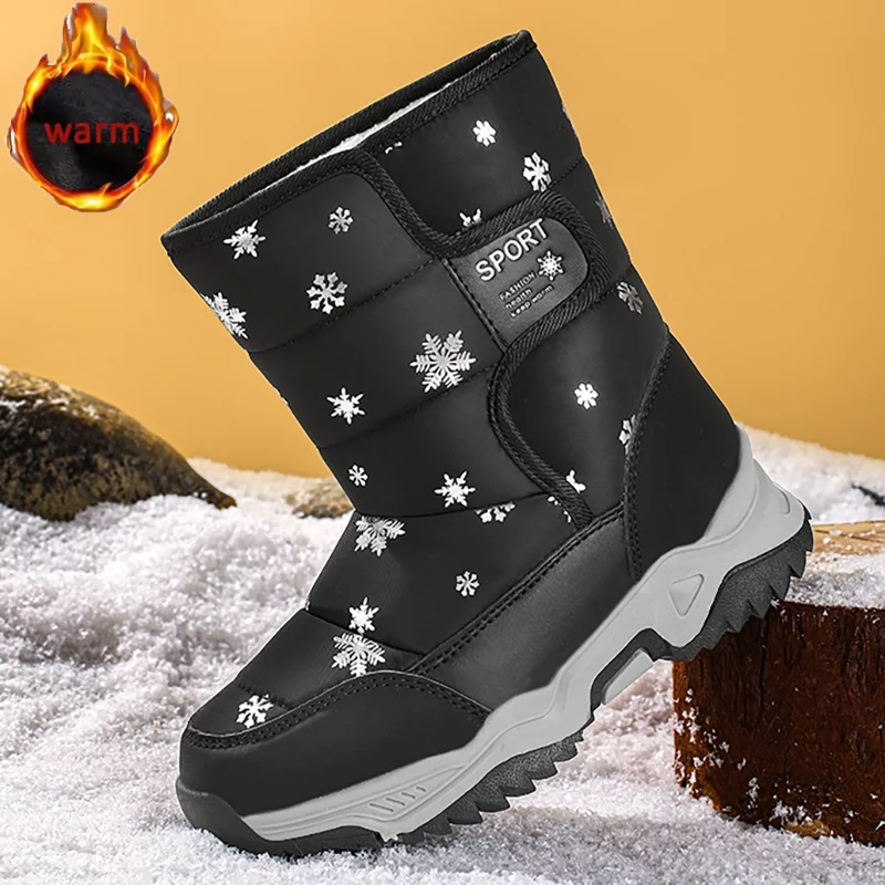 

Children Shoes Girls Plush Snow Boots Kids Sneakers Thickened Winter Boots Fashion Warm Cotton Shoes Waterproof Fabric Non-Slip