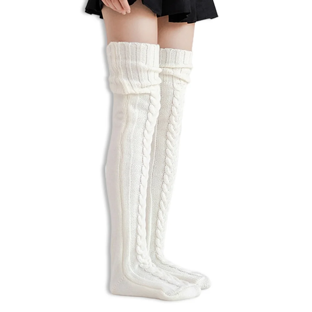 

1 пара вязаных чулок однотонного цвета, высокие женские гетры-чулки выше колена, черные