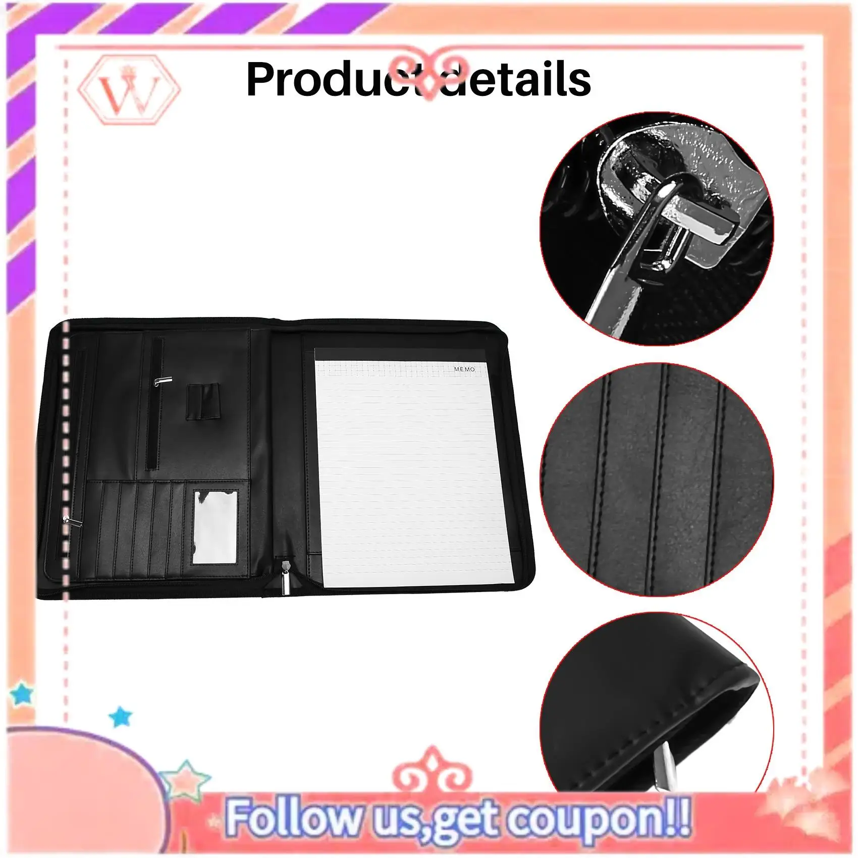 

Upgraded Vegan Leather Folder Zippered Closure Portfolio For Business Ipad/Table And Card Interview Resume Binder
