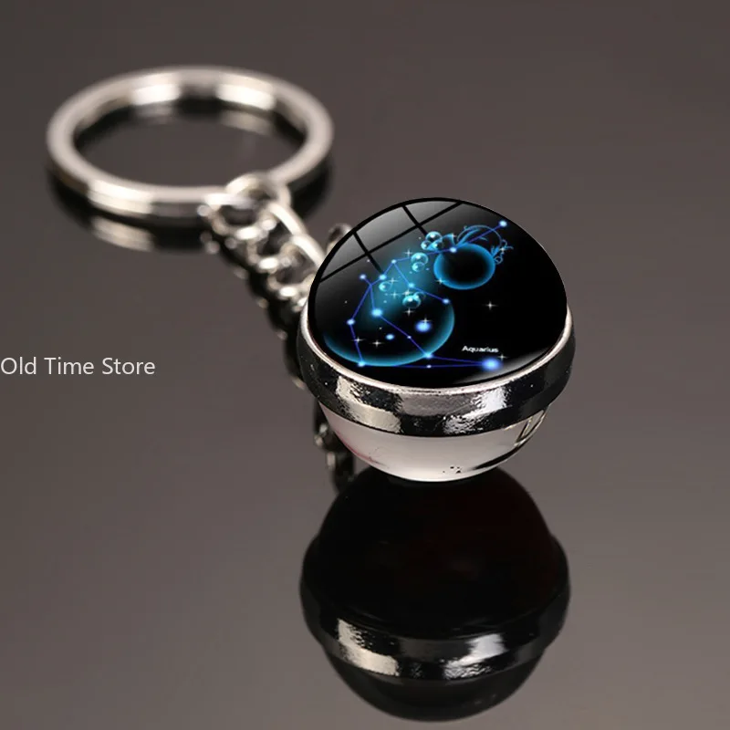 New 12 Constellation key ring Starry Sky Keychain Time Stone Glass Ball Key Chain Accessories Pendant Key Chain Gifts