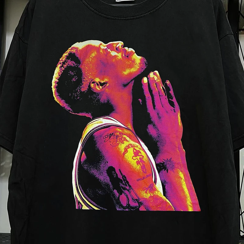 Dennis Rodman Celebrity Short Sleeve T-Shirt Pure Cotton round Neck Loose Fit Summer Fashion Casual Printed Top for Teens
