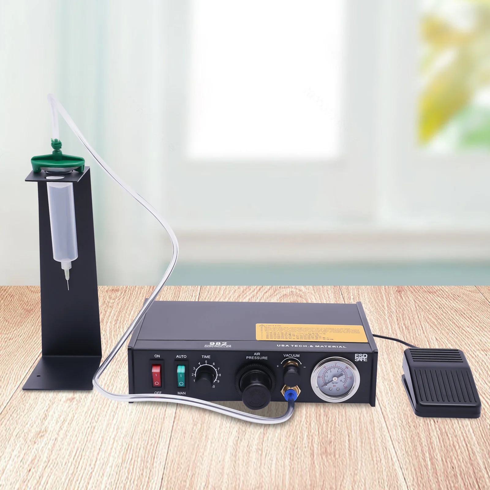 

982 Semi-Automatic Glue Dispenser Machine Precision Adhesive Dispenser for Epoxy Resin 0.01ML Control Vacuum Suction 110V ﻿ ﻿ ﻿