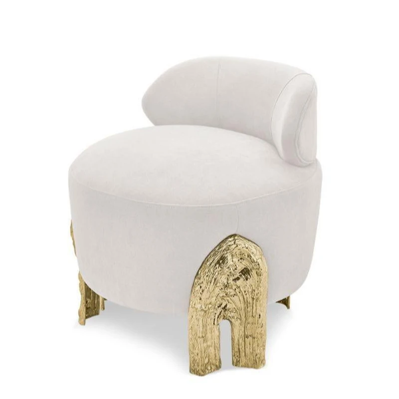 Luxury Brass Vanity Stool Modern Velvet Upholstered Armchair with Backrest Customizable Color Bedroom Makeup Chair