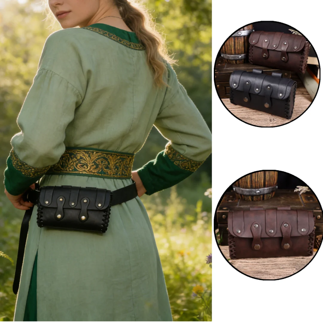Mittelalterlicher Vintage-Geldbeutel Kostüm-Accessoire für Männer und Frauen Wikinger Leder-Zugbeutel Münzbeutel