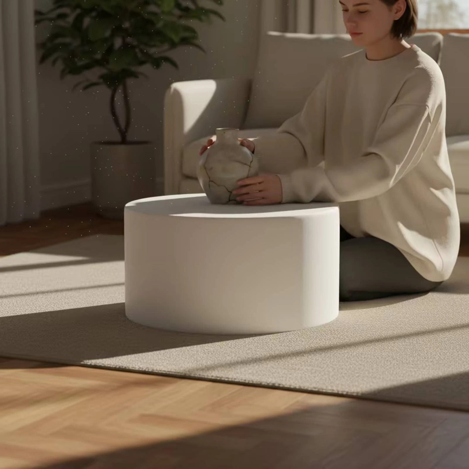 Round Display Pedestal Raised Base Round Display Stand White Pedestal Stand Easy to Clean Retail Fixture No Assembly Required