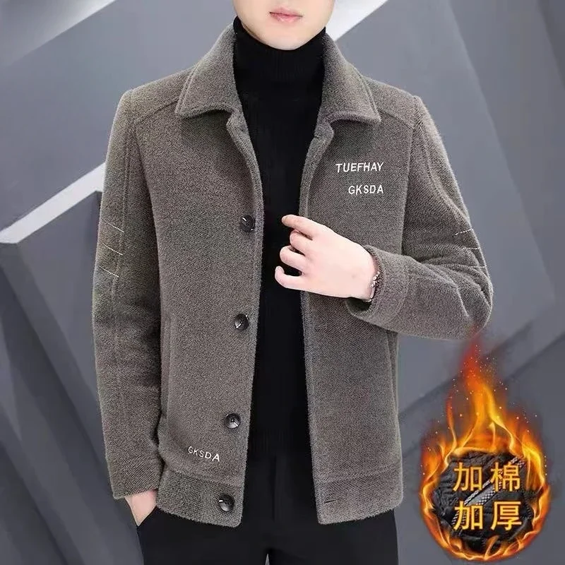 

2023 Autumn and Winter New Fashion Solid Color Wool Coat Men's Casual Plus Cotton Thickened Warm High-Quality Large Size Jacket