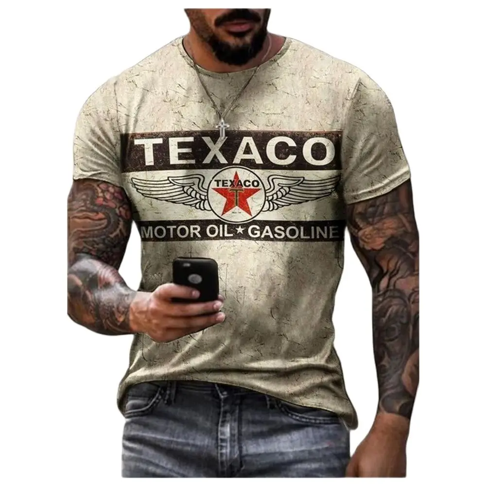 Loose New Summer Men's Bay Castrol 3D Printed T-shirt Street Casual Vintage Crewneck Short Sleeve Clothing Texaco Quick Dry Top