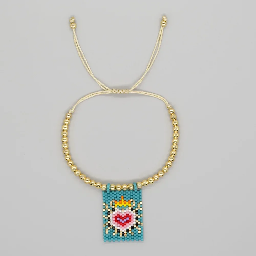 Bohemia Rice bead bracelet Adjustable Heart shape Square Hang tag Color mixing Hand-woven Retro National style Simple Beaded
