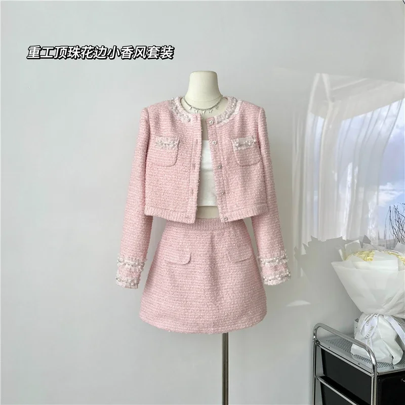 UNXX Autumn Winter New Professional Suit Long Sleeved Tweed Jacket + Skirt Two Piece Set Women Coat Business Ladies Skirt Suits