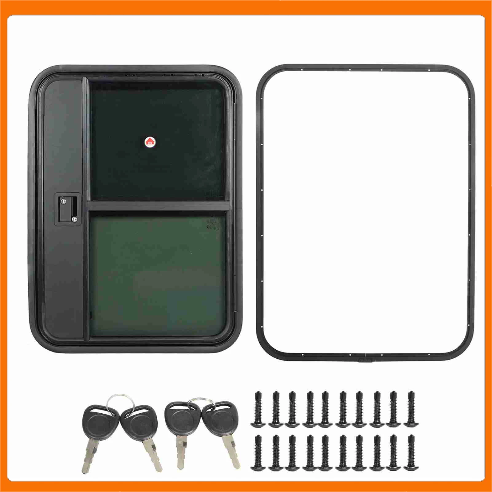 RV Camper Door Tear Drop Tempered Glass Tinted Sliding Window Full Sealing Trailer Door with Insect Net Safe Lock RV Window Door