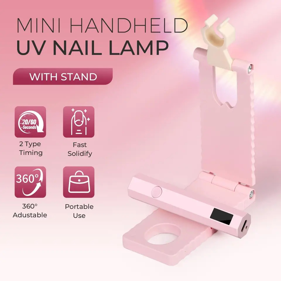 Set Lámpara UV/LED Inalámbrica para Uñas Luz de Mano con Soporte Pantalla LCD Recargable USB Secador de Gel Curado Rápido 2
