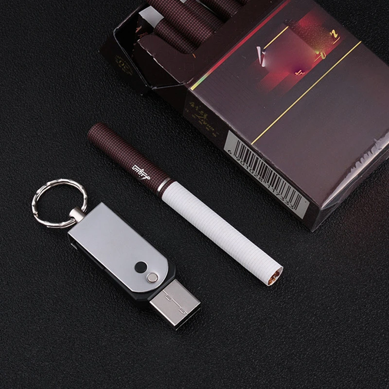 New Personalized Creative USB Tungsten Cigarette Lighter Windproof Men\'s Gift Lighter Keychain Battery-free Smoking Accessories