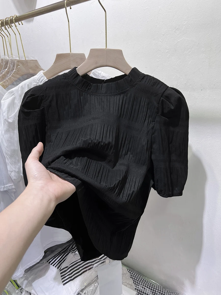 

Women Linen Chiffon Lady Trend Short Sleeve Clothes Summer Shirt Top Tee O Neck Female Ladies Womens Blouse 2024 S67