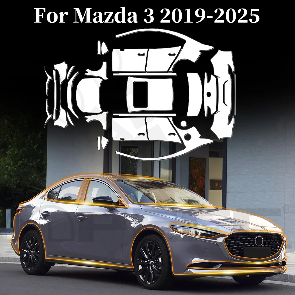 

For Mazda 3 2019-2025 TPU Paint Protection Film Car Body Anti-Scratch Clear Bra Pre-cut PPF Resistant Invisible Car Accessories