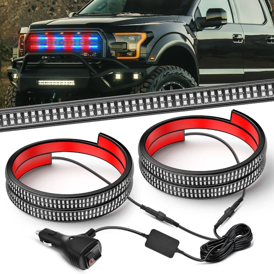 

2 шт. 24-дюймовый грузовой гриль, стробоскопы, полоса 384, светодиодный аварийный свет, красный, синий, гибкая боковая мигающая сигнализация, предупреждение, безопасность Wat