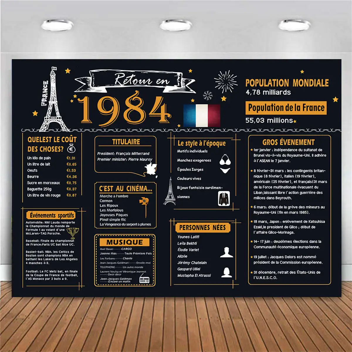 Black Gold 40th Birthday Party Decoration Banner Backdrop Back in 1984 40 Years Old Anniversary Poster Background for Women Men