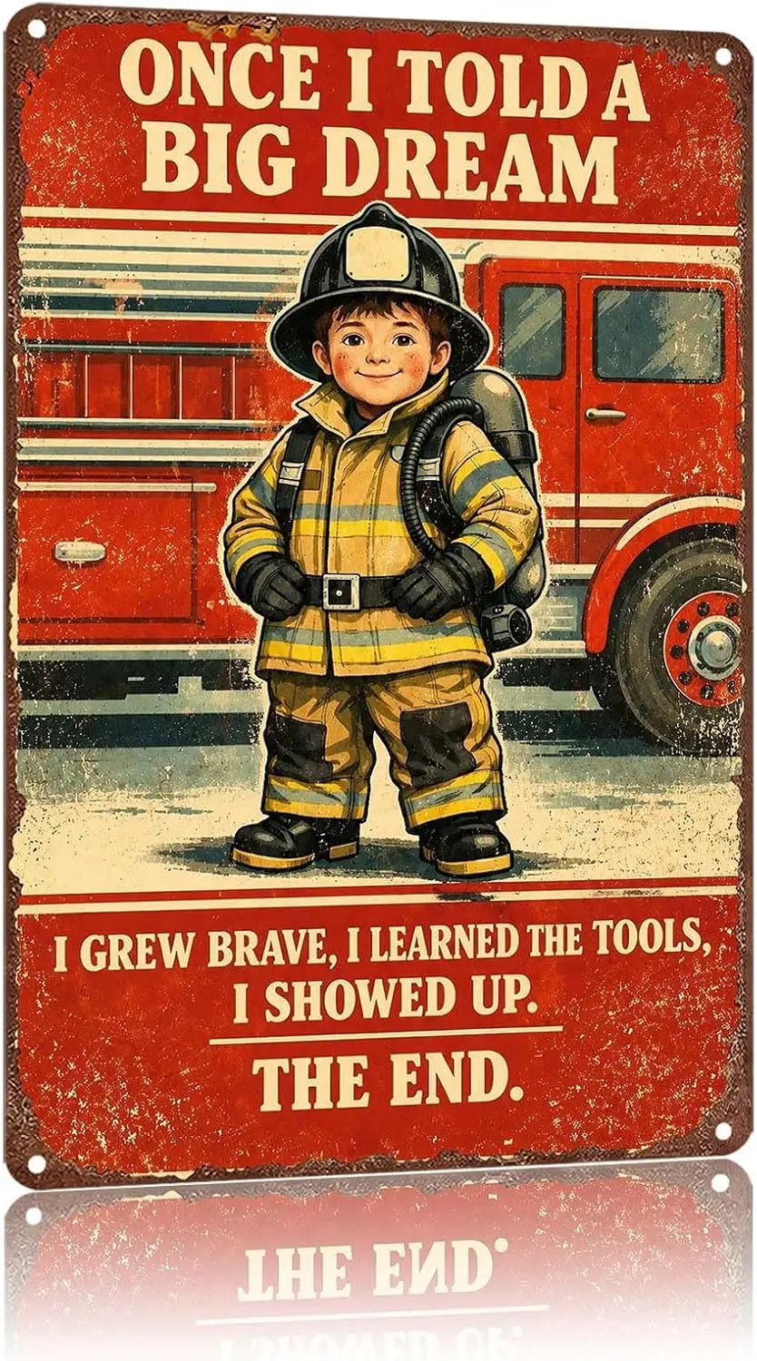 Metal Sign Vintage Once I Told A Big Dream Little Firefighter Wall Decor | Classic  ,Retro,Waterproof Aluminum,Funny,UV-printing