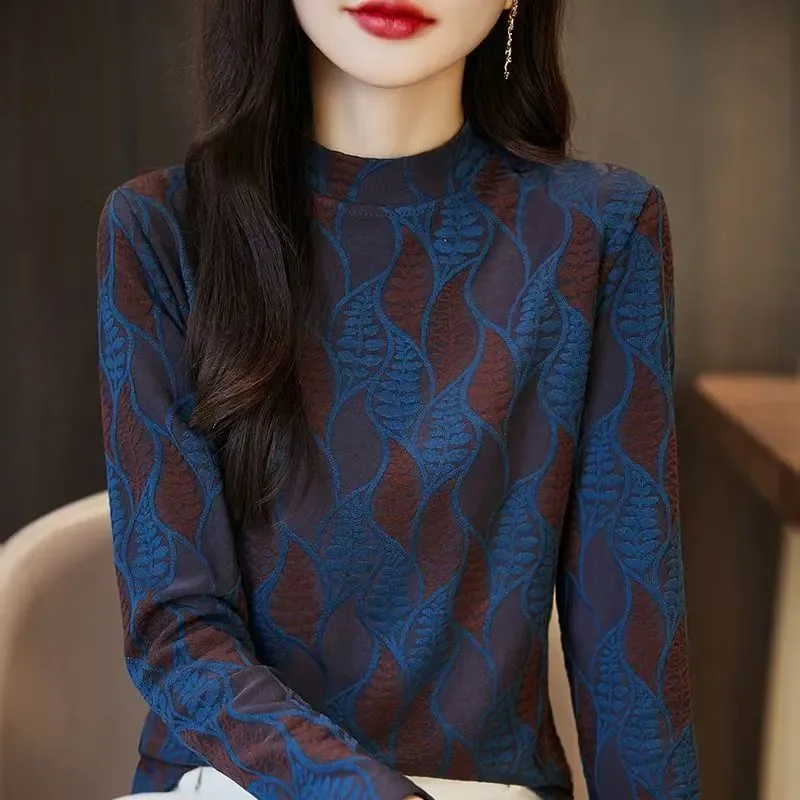 Spring and Autumn New Style Loose Half High Round Bottoming Shirt Women's Fashion Bottoming Shirt Long Sleeve Top