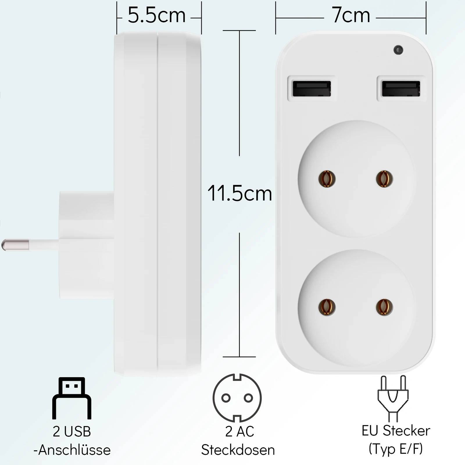 1pcs European Plug Conversion Plug Multifunctional Socket Portable Dual USB Port German French Russian Universal Socket White