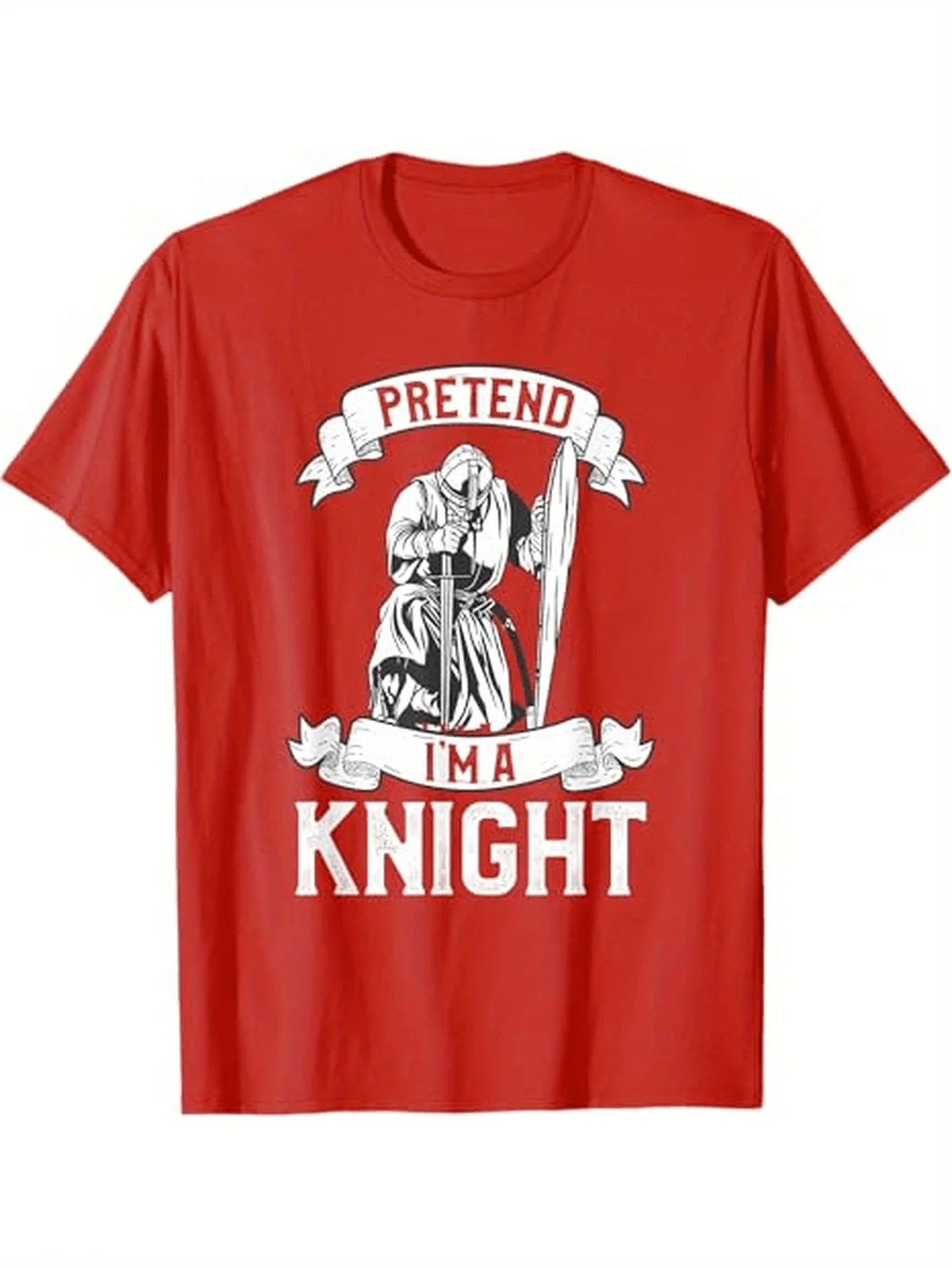 Medieval Knight Graphic with Black Knight&Castle design-100% cotton summer O-neck short sleeve casual printed men's T-shirt.