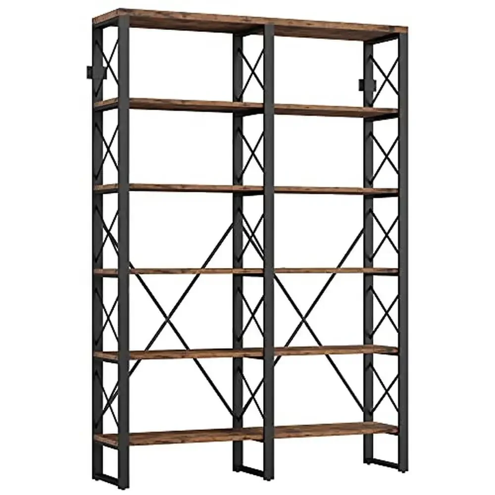 6-Tier Industrial Style Metal and Wood Bookshelf 76