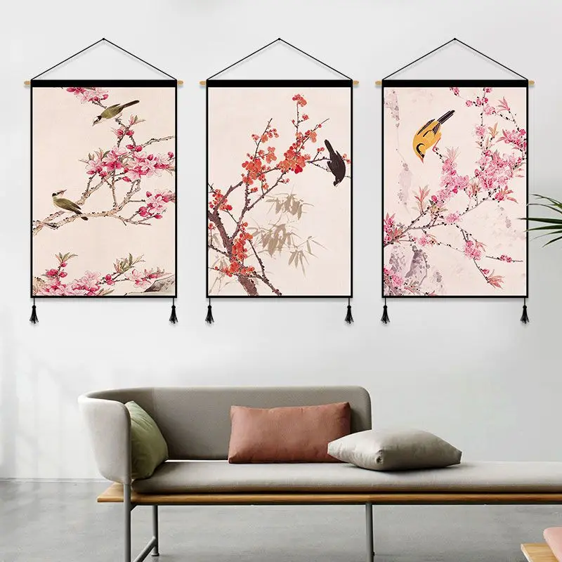 

Plum Blossom Tapestry Wall Hanging, NewStyle Ink Scenery Meter Box Cover Background Cloth for Living Room Bedroom Decor
