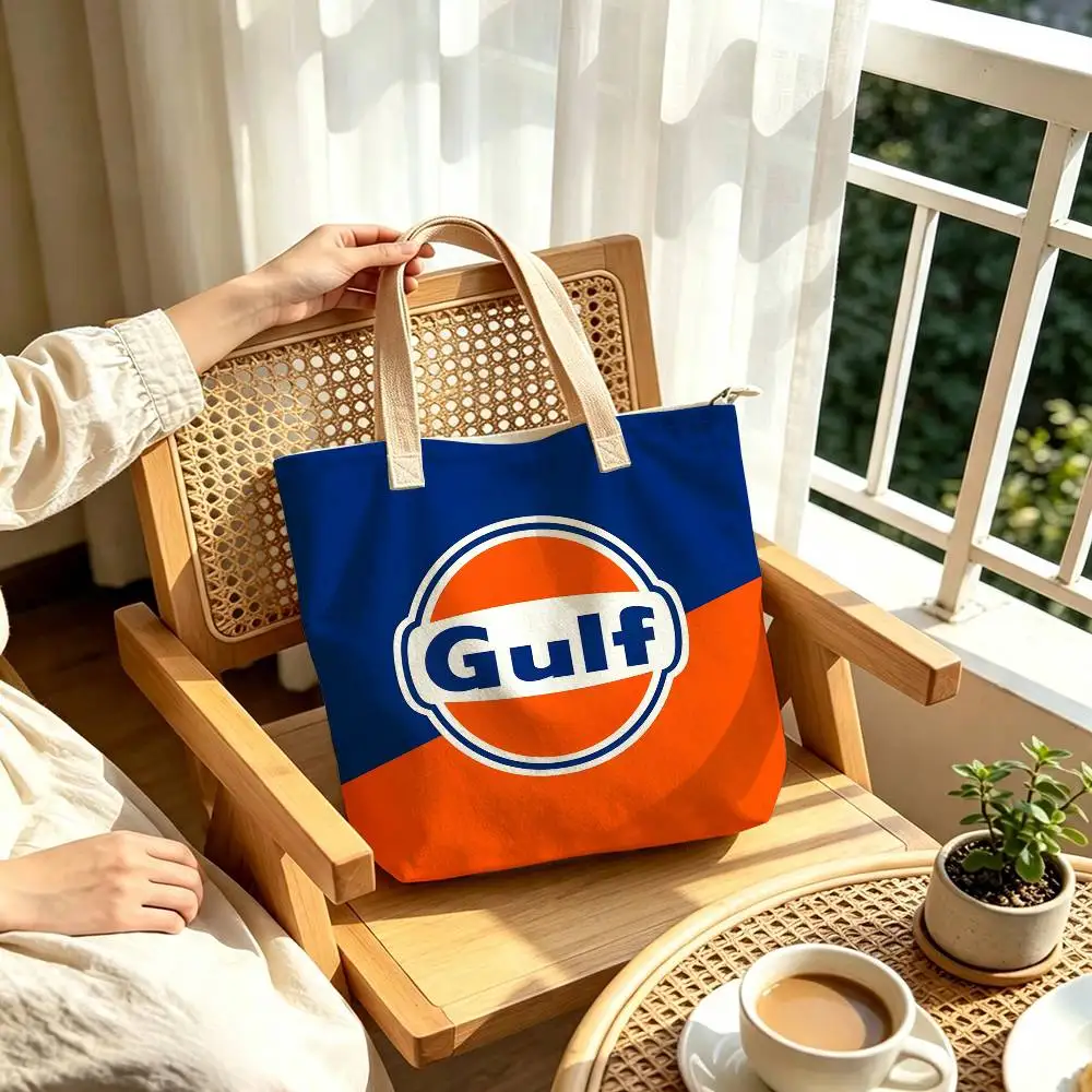 G-Gulf O-Oil Retro Storage Bags Linen Blend Cotton Polyester Double-Sided Shoulder Handbag Reusable Eco-Friendly Tote Bag view 3