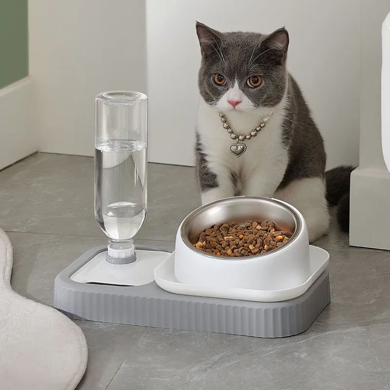 

Cat bowl, double bowl, cervical protection, anti overturning automatic drinking water, cat food bowl, dog bowl, cat water bowl