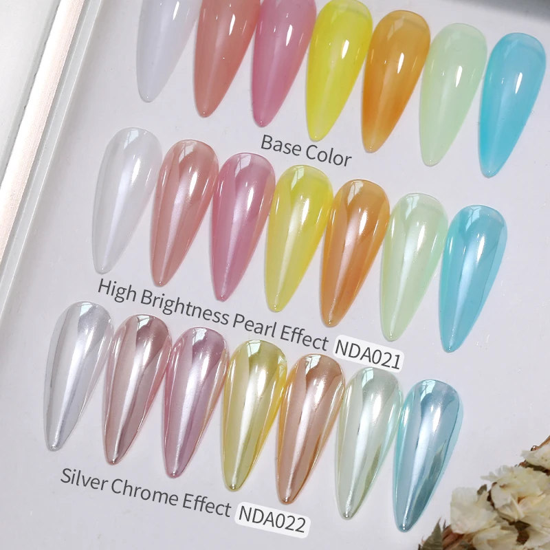 Polvo de perla blanca brillante NICOLE DIARY para uñas, efecto espejo lunar, pigmentos de aurora, decoración de uñas con gel UV 3