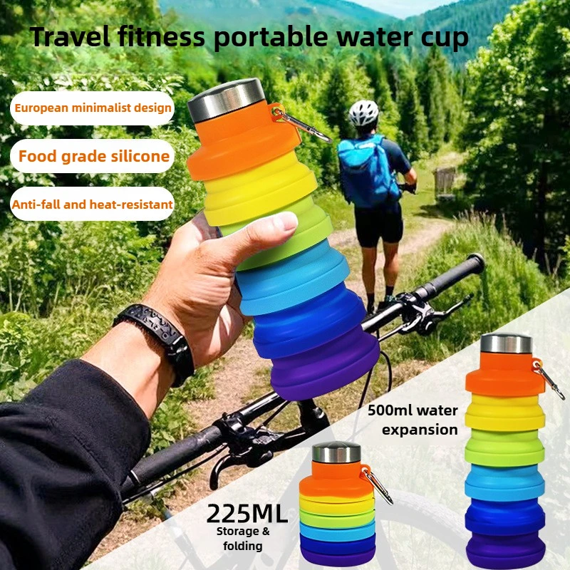 

500ml Collapsible Silicone Water Bottle with Bite Valve, Leakproof Portable Sports Bottle for Running Camping Hiking Travel