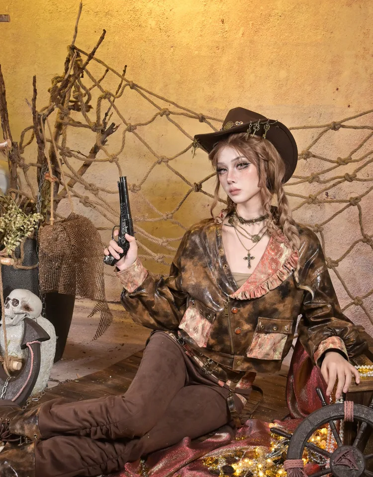 الملابس النسائية Y2k قصيرة سستة طويلة الأكمام سترة جلدية 2025 شتاء جديد اليابانية الشرير نمط تصميم رائع معطف جلد فو #5