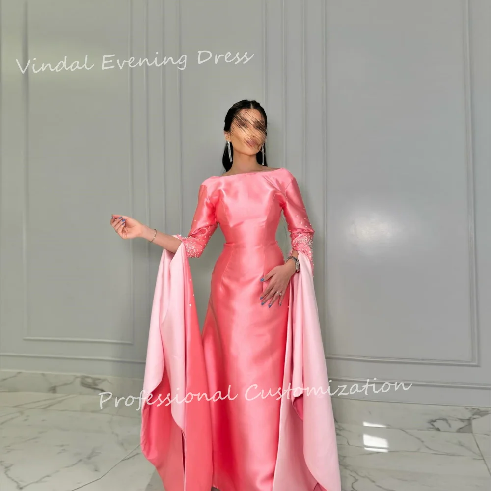 

Vindal Evening dresses Satin Mermaid Beading O-Neck Full-Sleeve Floor-Length Morden-Style High-Quality السعود For Woman 2024