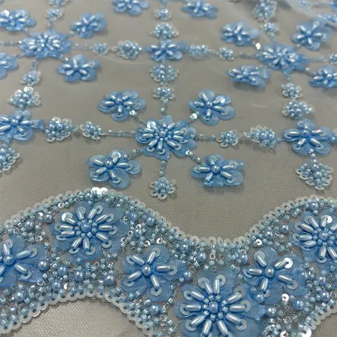 2025 tela de encaje de tul con cuentas de lujo para novio africano de lujo nigeriano hecho a mano lentejuelas pesadas perlas tela de encaje de malla boda nupcial
