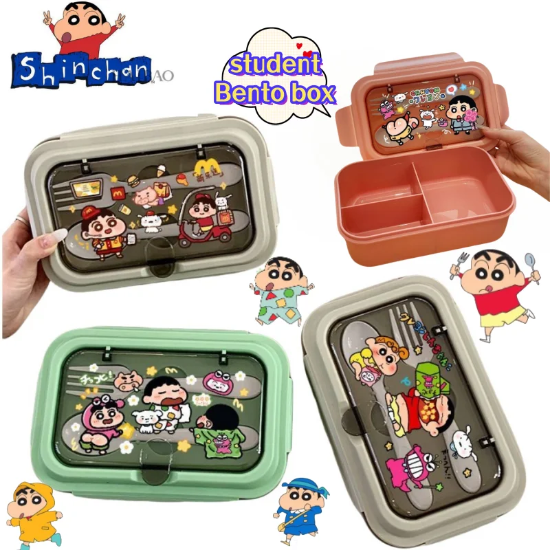 

Crayon Shin-chan Cartoon Cute Sealed Fresh-Keeping Bento Box Convenient Compartmentalized Lunch Box Cutlery Set for Students