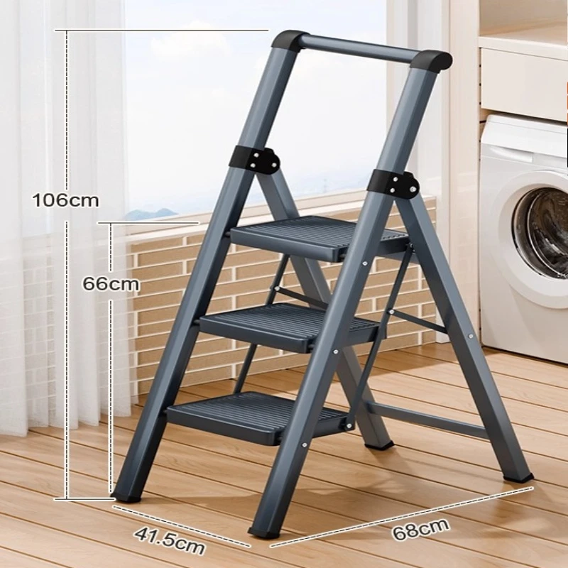 Heavy-Duty Folding Step Ladder, Thickened Aluminum A-Frame Household Ladder with Stable Lightweight Design for Daily Climbing