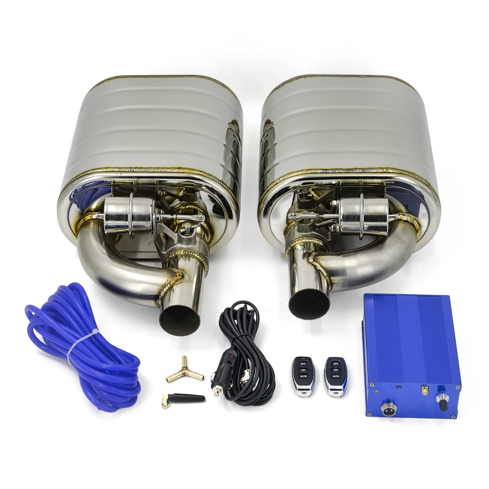 Dual Car Universal Stainless Steel Exhaust Muffler With Dump Vacuum Valve Electric Exhaust Control Set 51MM/63MM/76MM