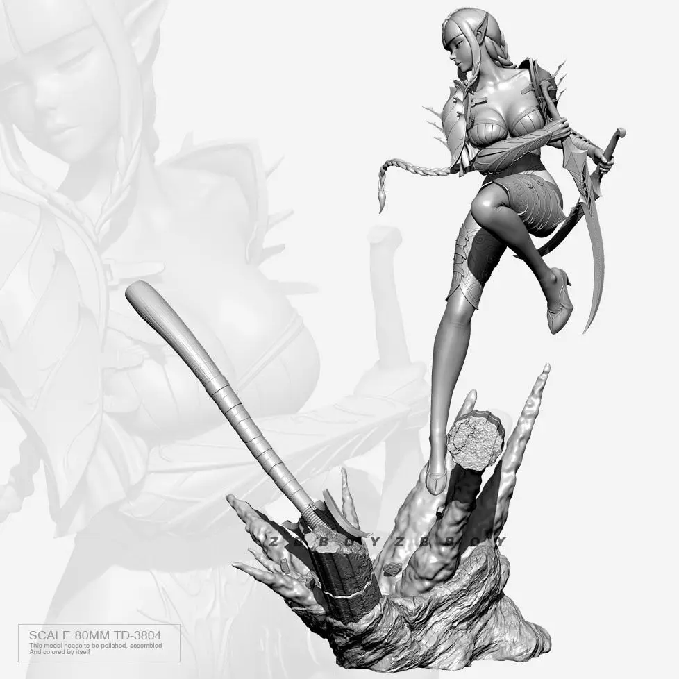 80mm Maiden of The Elf Realm Unpainted Resin Figure 3D Printed Resin Figurines Miniature Model Decoration Craft Gift