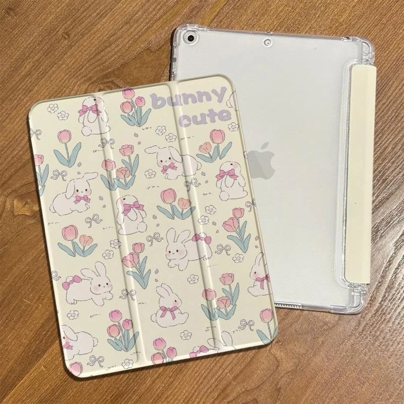 Smart Case with Pen Holder for Samsung Tab S7 S8 S9 11 Plus S10 S9 12.4 Inch Pencil Case for Tab S6 Lite 10.4 Inch Cute Rabbit