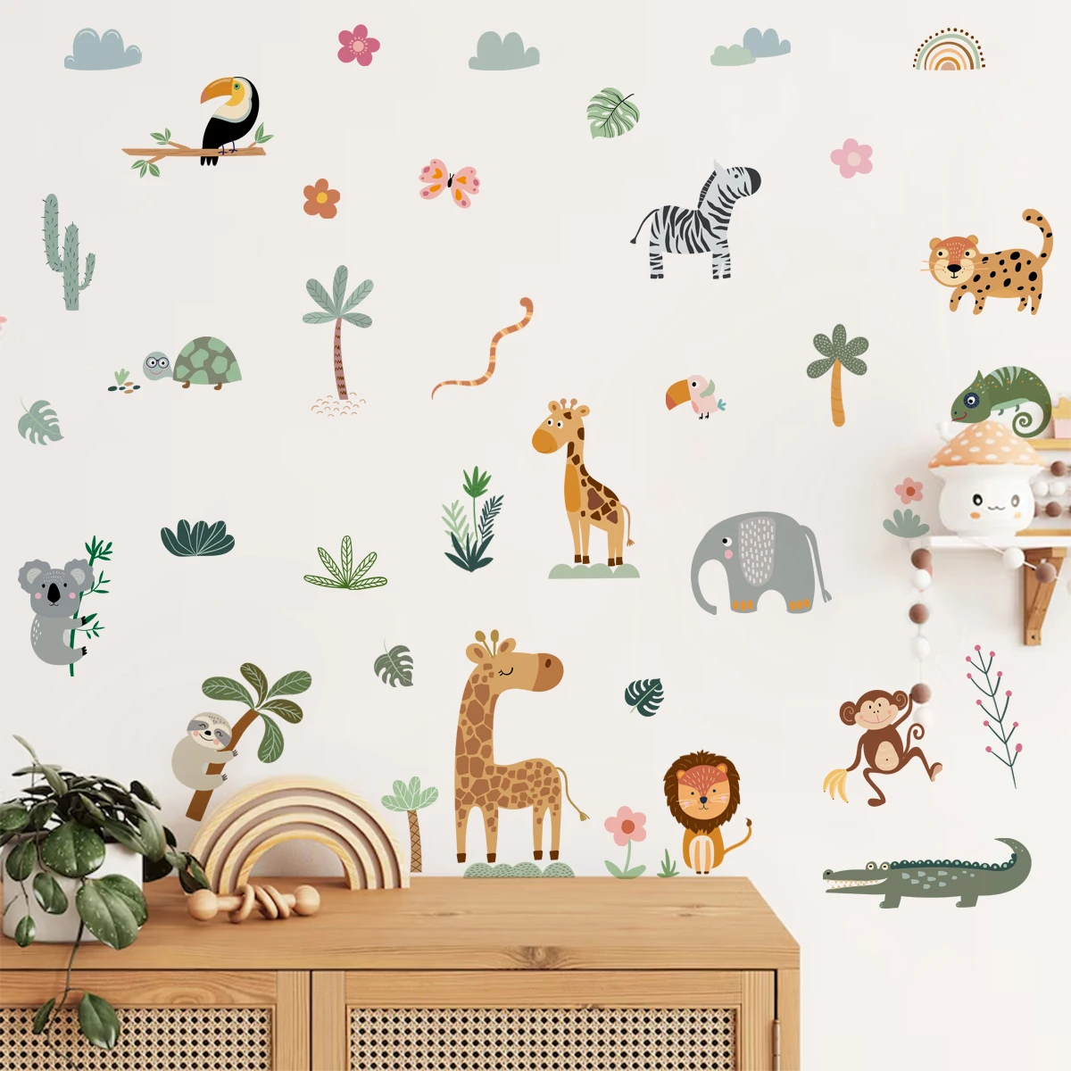 

cartoon Forest Animals Flowers Plants Wall Sticker Nursery Child Room Wall Art Decal Kids Room Vinyl Bedroom Living Home Decor