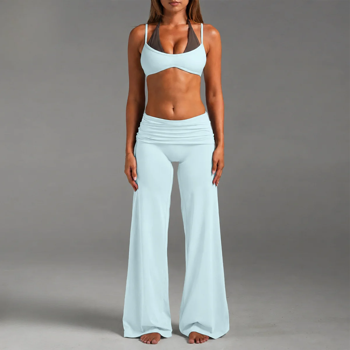 High Waist Wide Leg Pants Women Fold Over Waist Loose Straight Leg Yoga Pants Tummy Control Workout Gym Lounge Trousers