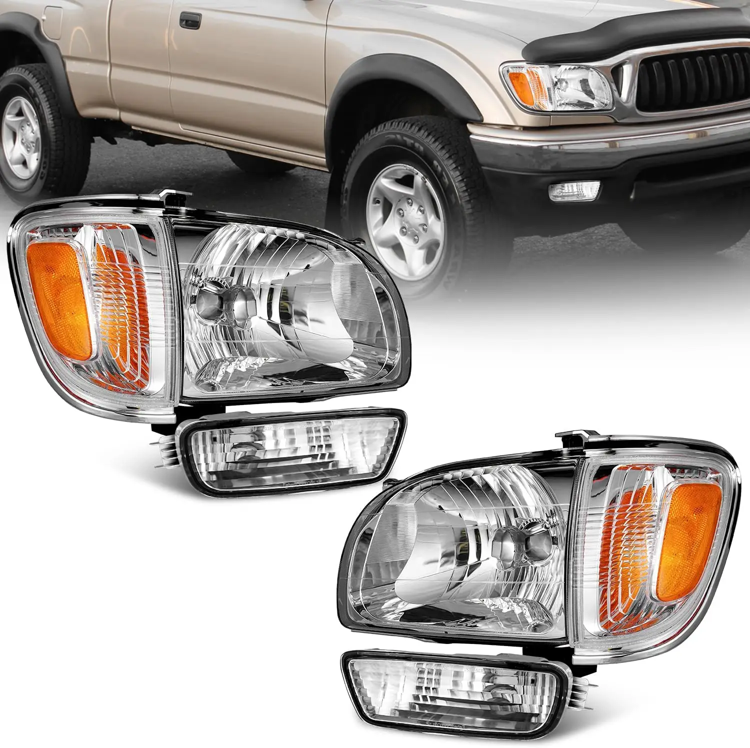 

for 2001-2004 Toyota Tacoma Headlights Assembly Replacement for 01 02 03 04 Tacoma Headlight+Corner Parking Signal Lights+Bumper