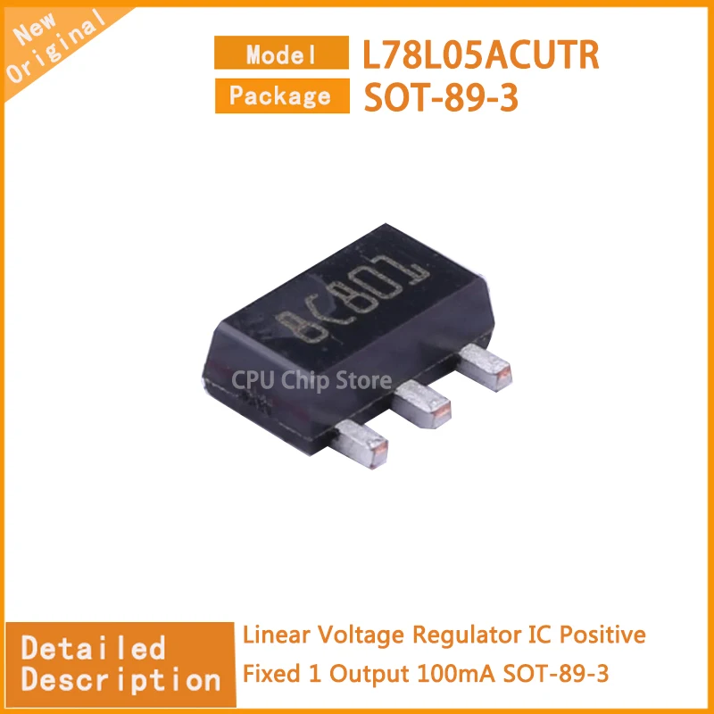 50Pcs/Lot  New Original L78L05ACUTR L78L05  Linear Voltage Regulator IC Positive Fixed 1 Output 100mA SOT-89-3