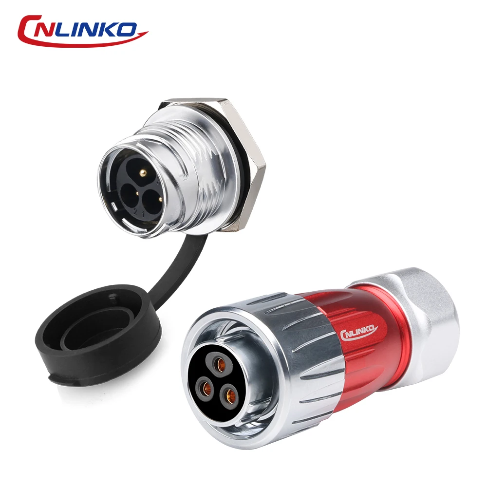 CNLINKO M20 Industrial Metal Barrier Connector DH20 3 Pin 20A 300V IP68 Solder Panel Mount for Medical & Ambulance Equipment